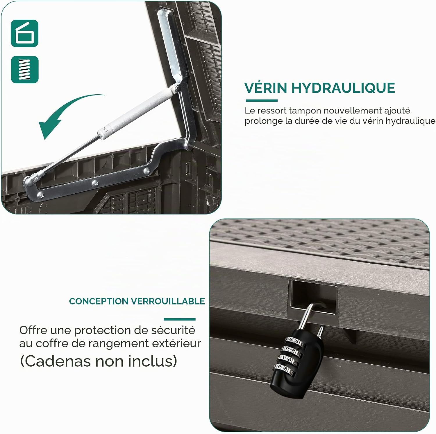  YITAHOME Boîte De Rangement En Résine De 370 Litres, Résistante Aux Intempéries, Verrouillable Pour Intérieur Et Extérieur Pour Fournitures Et Articles Essentiels, Taupe