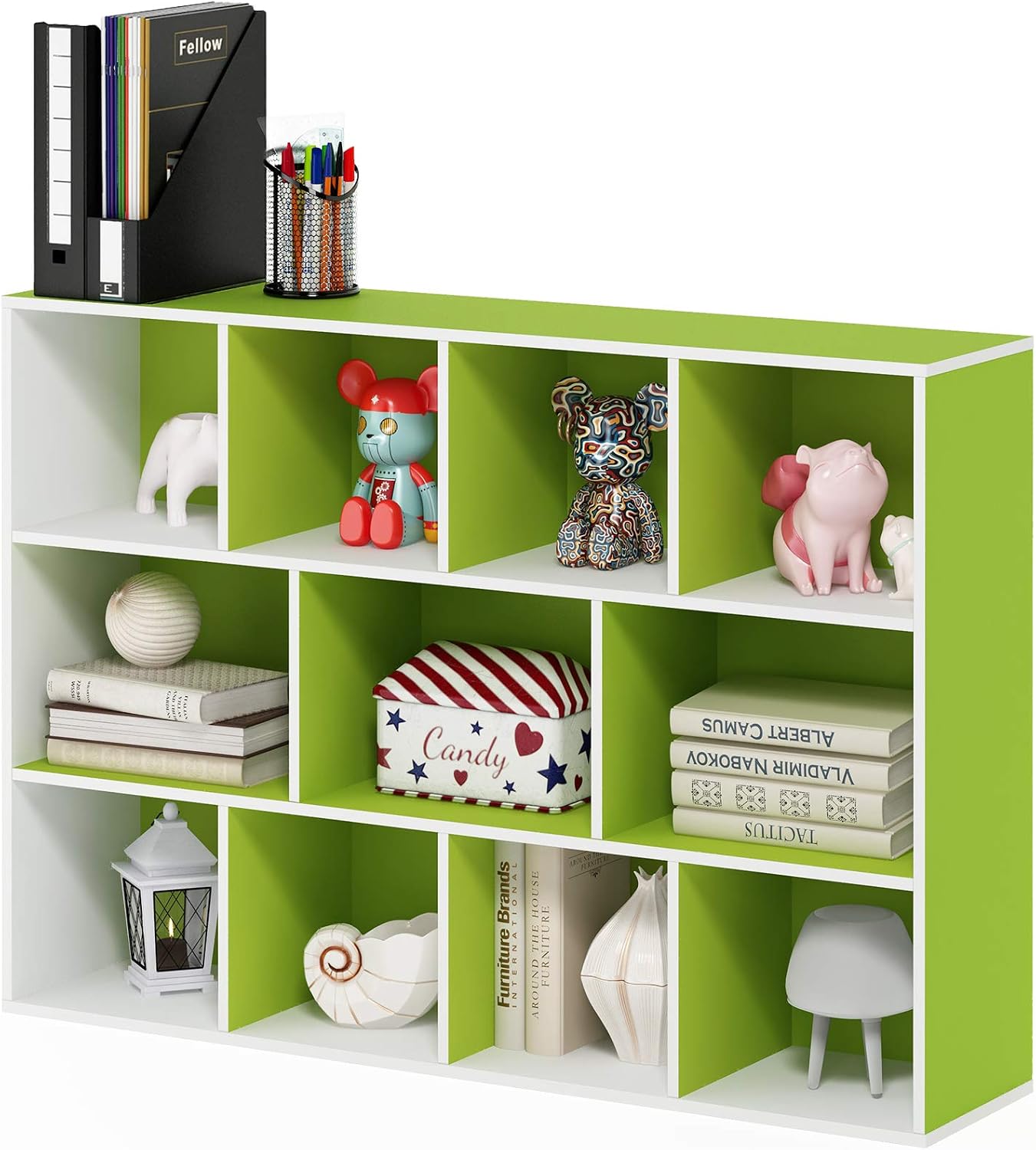  Furinno Luder Bibliothèque Etagère De Rangement Ouverte à 5 Cubes, Blanc/Vert