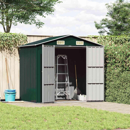  Abri De Jardin Vert En Métal Galvanisé 205x129x183 Cm, Cabanon De Rangement Pour Outils Et Mobilier Extérieur Avec Ventilation Et Portes Doubles