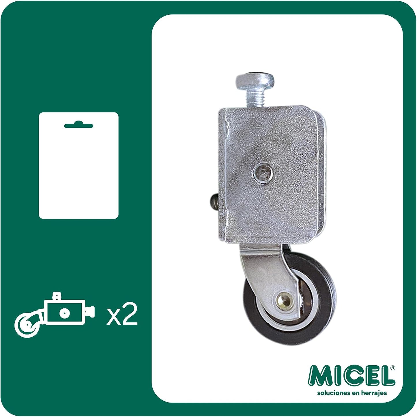  MICEL - 91896 - Roulement Réglable Inasa 300 Pour Fenêtre Coulissante, Avec Boîtier Et Roue, Lot De 2 Unités, En Acier, Finition Zinguée, 57 X 12 X 25 Mm