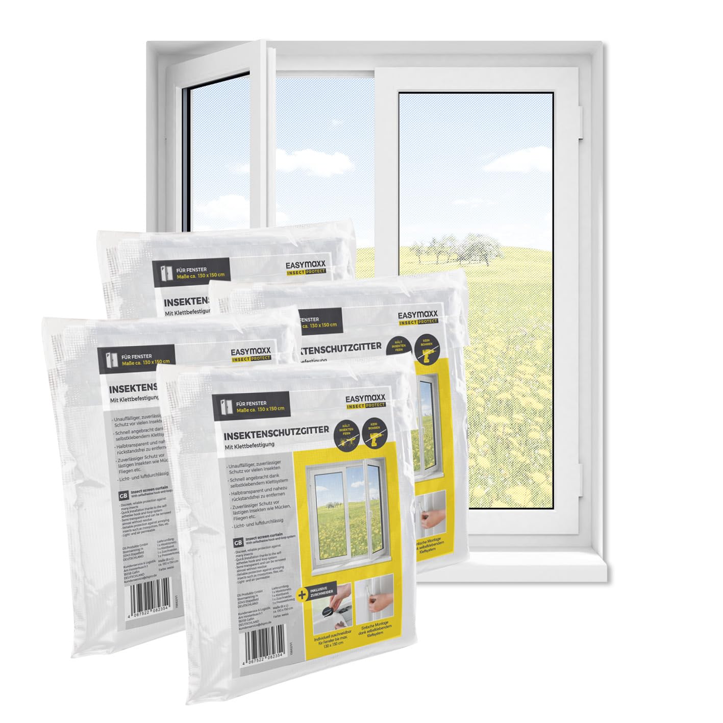  EASYmaxx Moustiquaire De Fenêtre Avec Protection Contre Le Pollen & Magic Click | Peut être Découpée Pour Des Fenêtres Jusqu'à 150x130cm | Montage Facile Avec 12 Aimants - Pas De Perçage [2 Pièces]