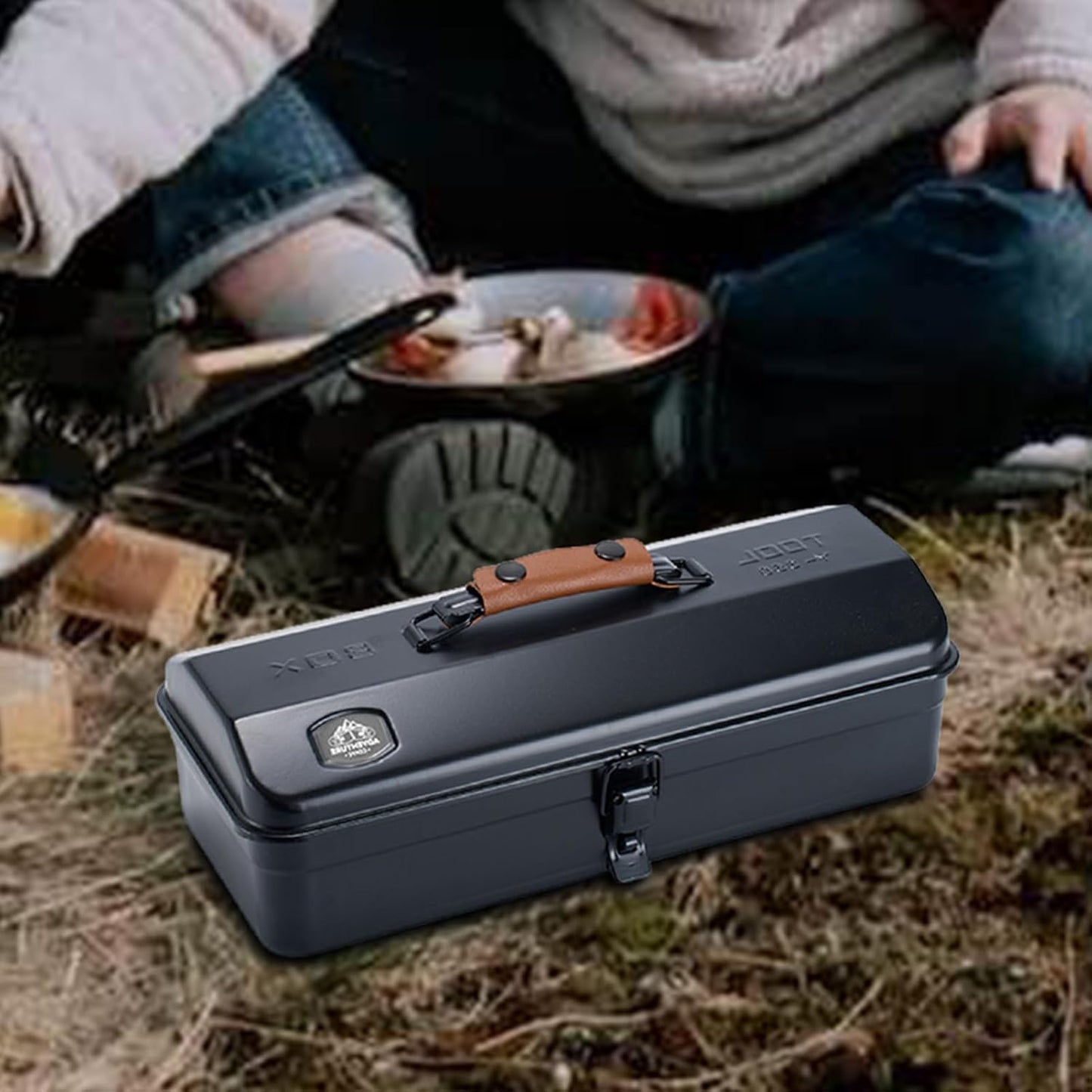  Boîte De Rangement En Métal Portable Portable, étui à Outils En Fer De Camping, Organisateur De Toit De Hanche, Poignée De Transport Robuste, Autocollants Bonus Inclus, Parfait Pour L'extérieur, L'équ