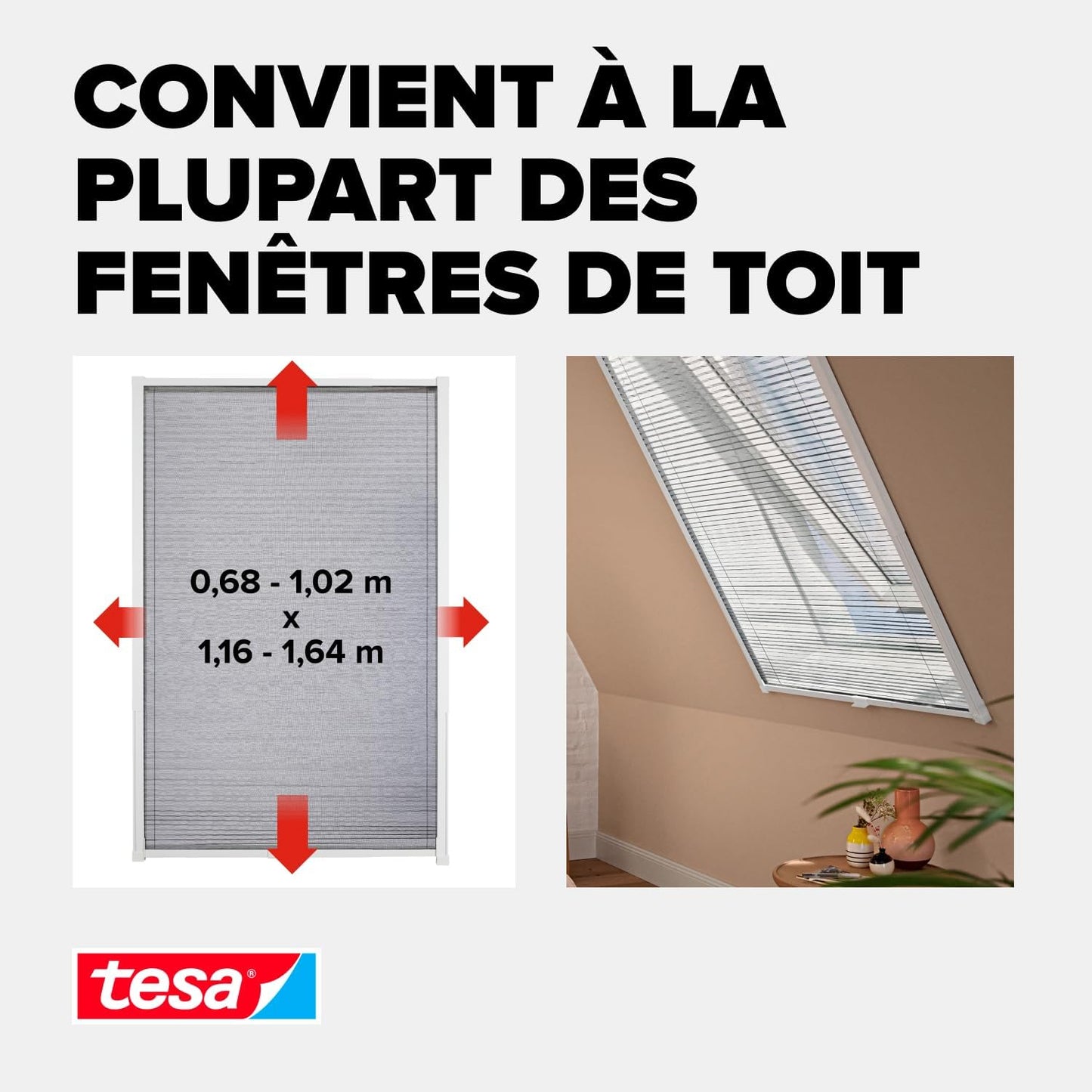  Tesa Moustiquaire Pour Fenêtre De Toit - Amovible Et Enroulable, Avec Cadre En Aluminium - Montage Facile & Sans Perçage Avec La Technologie Adhésive Tesa Powerstrips® - Blanc