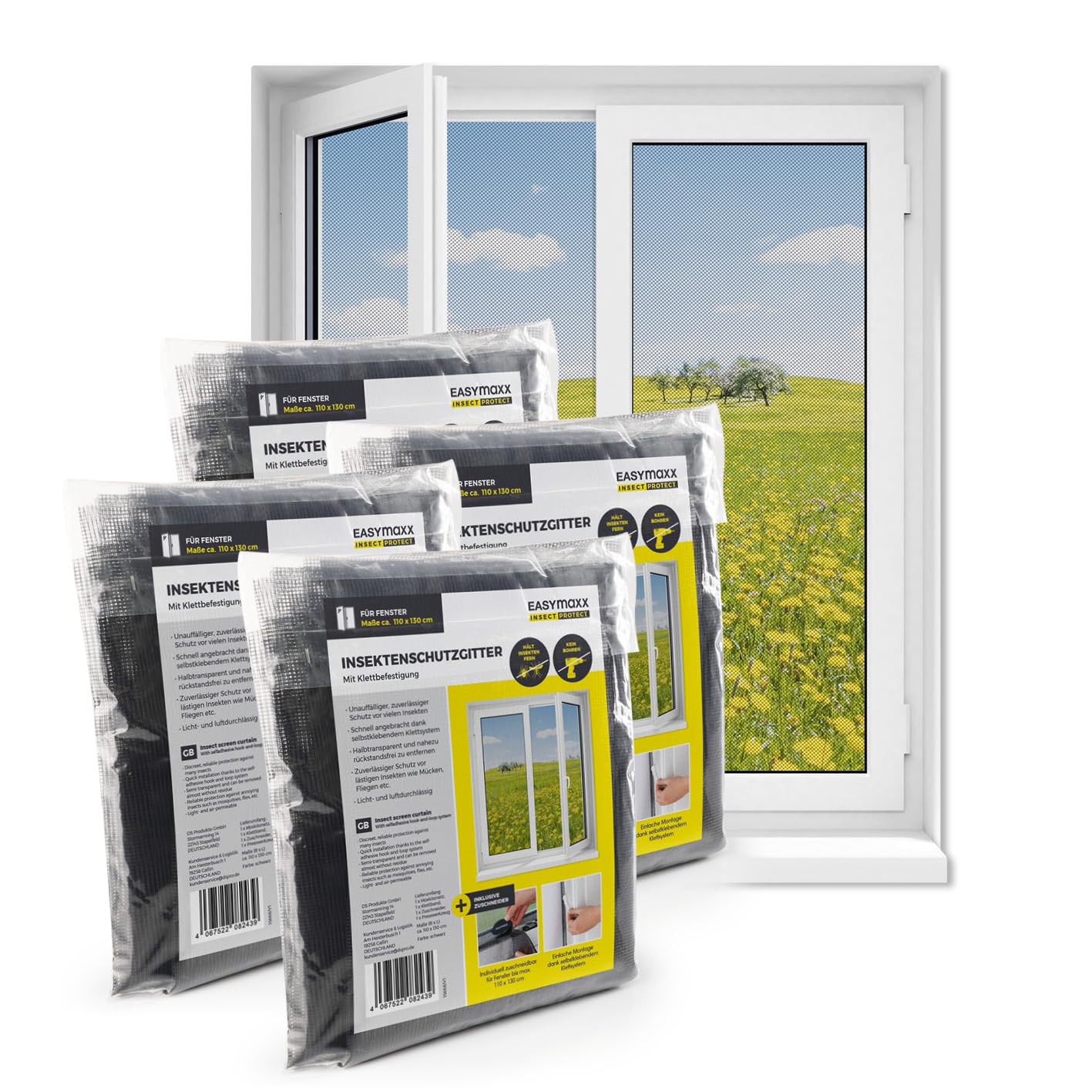  EASYmaxx Moustiquaire De Fenêtre Avec Protection Contre Le Pollen & Magic Click | Peut être Découpée Pour Des Fenêtres Jusqu'à 150x130cm | Montage Facile Avec 12 Aimants - Pas De Perçage [2 Pièces]