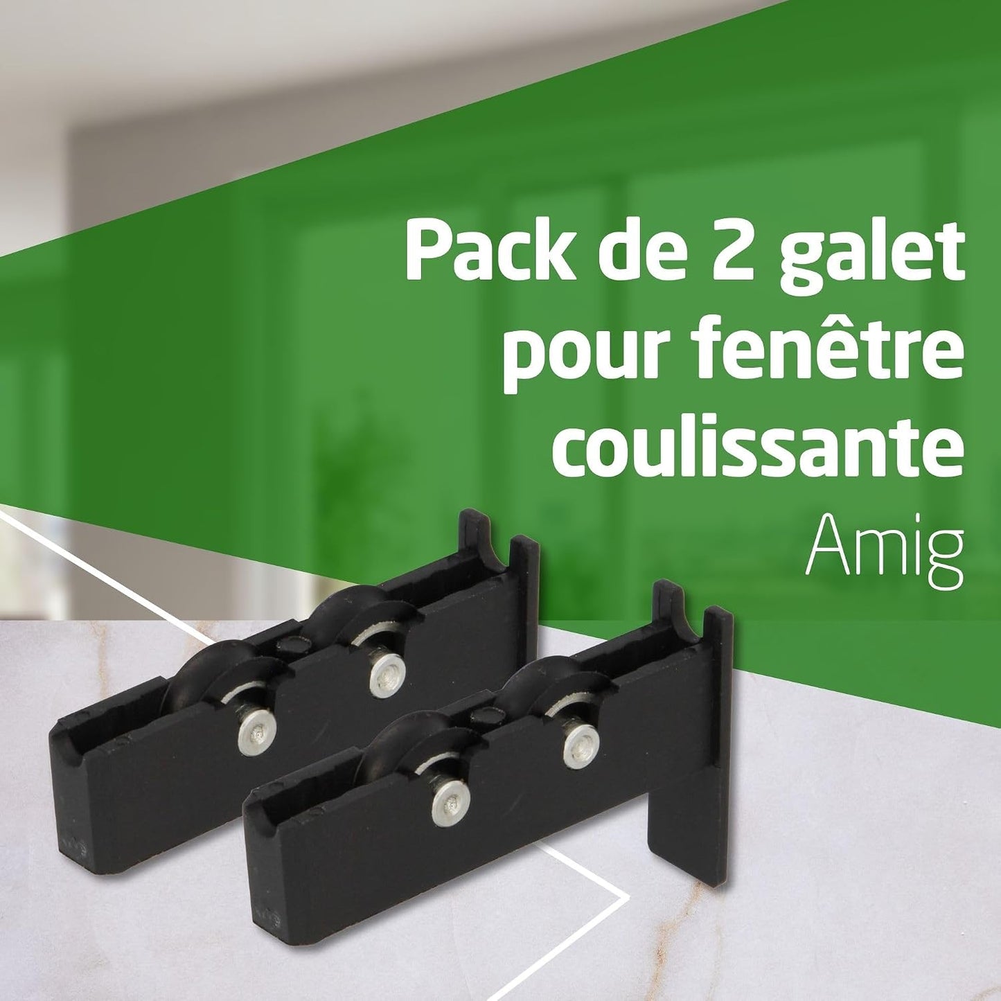  Amig - Roulement De Fenêtre | 2 Unités | 56x14mm | 2 Roues | Boîtier En Nylon Avec Roulements à Billes | Pour Fenêtres Coulissantes | Nylon Noir