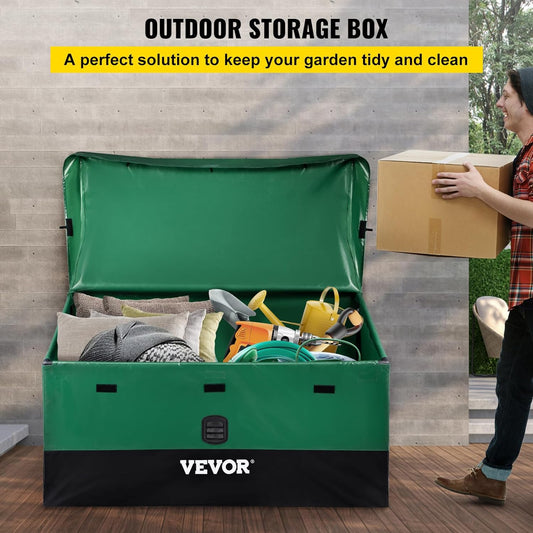  VEVOR Boîte De Rangement D'extérieur En Polyéthylène étanche Avec Cadre Galvanisé, Protection Contre Les Intempéries Et Portable, Pour Camping, Jardin, Piscine Et Cour, Noir Et Vert