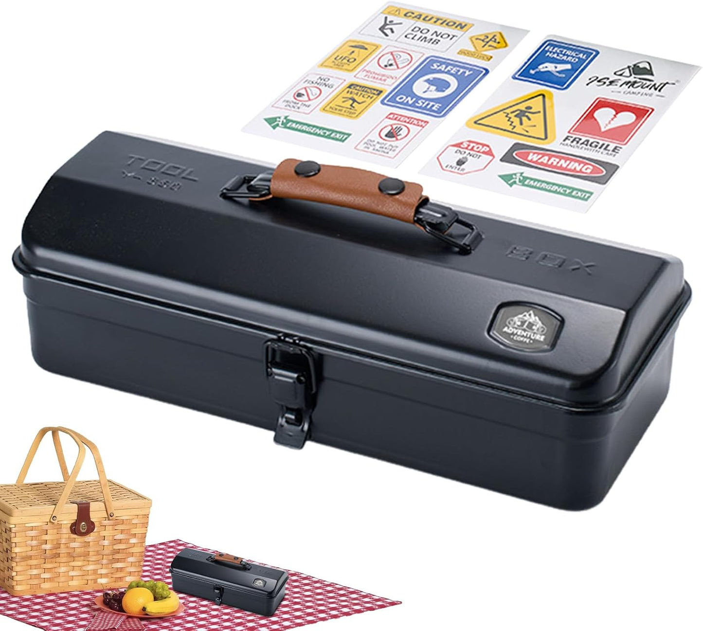  Boîte De Rangement En Métal Portable Portable, étui à Outils En Fer De Camping, Organisateur De Toit De Hanche, Poignée De Transport Robuste, Autocollants Bonus Inclus, Parfait Pour L'extérieur, L'équ