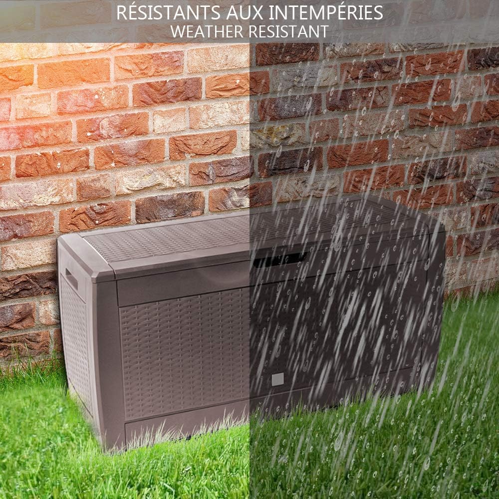  Vounot® Coffre De Rangement Exterieur 310L En PP 119 X 48 X 60 CM Fabriqué En Europe Style Polyrotin Marron
