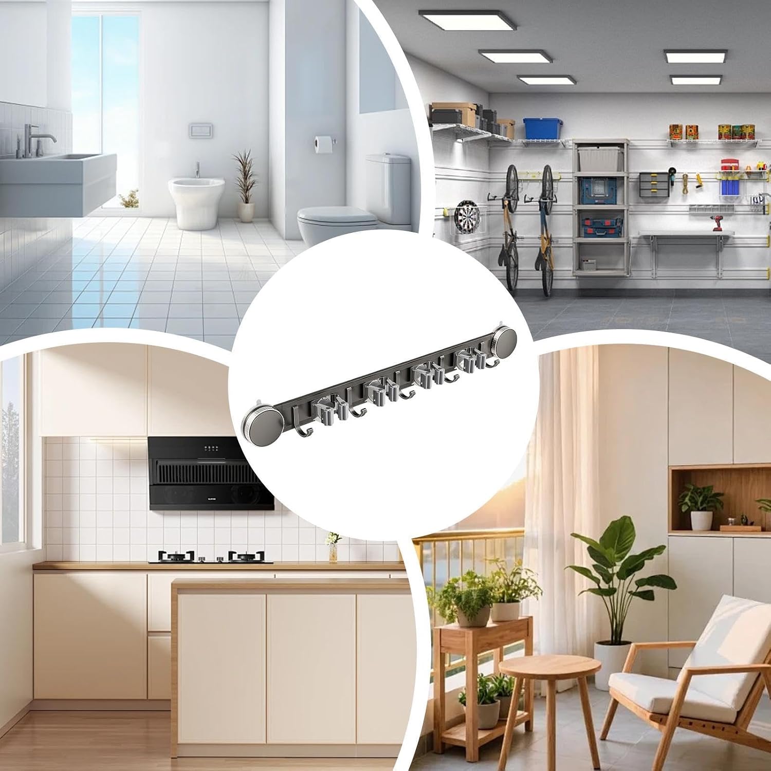  Support Serpillère Mural | Rack Mural Utilitaire Ventouse Robuste Et Antirouille - Organisateur D'Outils De Nettoyage Domestique - Pour Maison, Bureau, Appartement, Chambre, Salon Et Salle De Bain