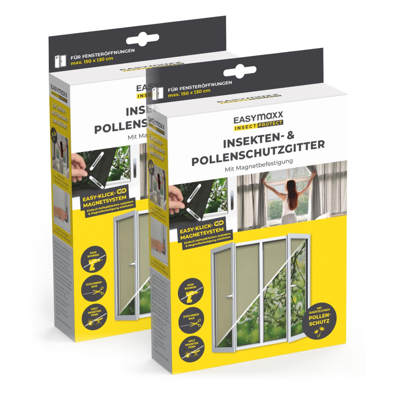  EASYmaxx Moustiquaire Pour Fenêtre Avec Bande Auto-agrippante | Découpable Jusqu’à 130 X 150 Cm | Montage Facile – Sans Percer Ni Visser | Filet Anti-insectes Autocollant - 1 Pièce [Noir]