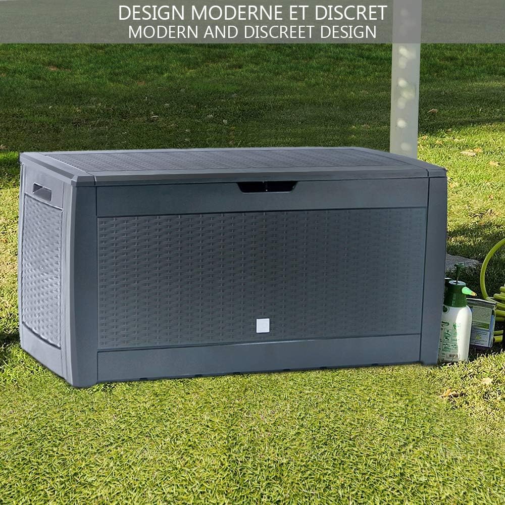  Vounot® Coffre De Rangement Exterieur 310L En PP 119 X 48 X 60 CM Fabriqué En Europe Style Polyrotin Anthracite