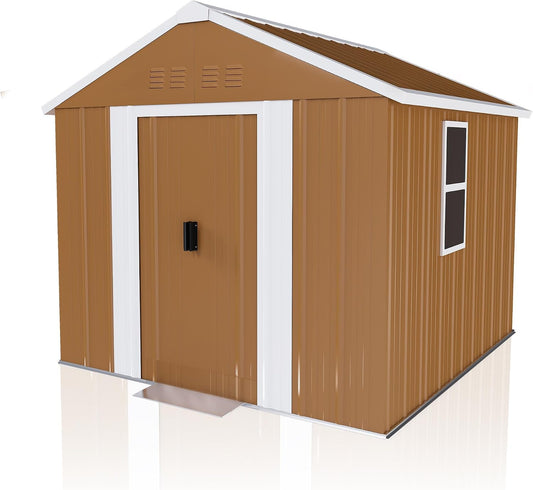  Abri De Jardin Métallique 184x116 Cm - Cabanon Extérieur Avec Fenêtre, Aération Et Porte Verrouillable, Rangement Vélos Et Outils, Sans Fondation (Brun)