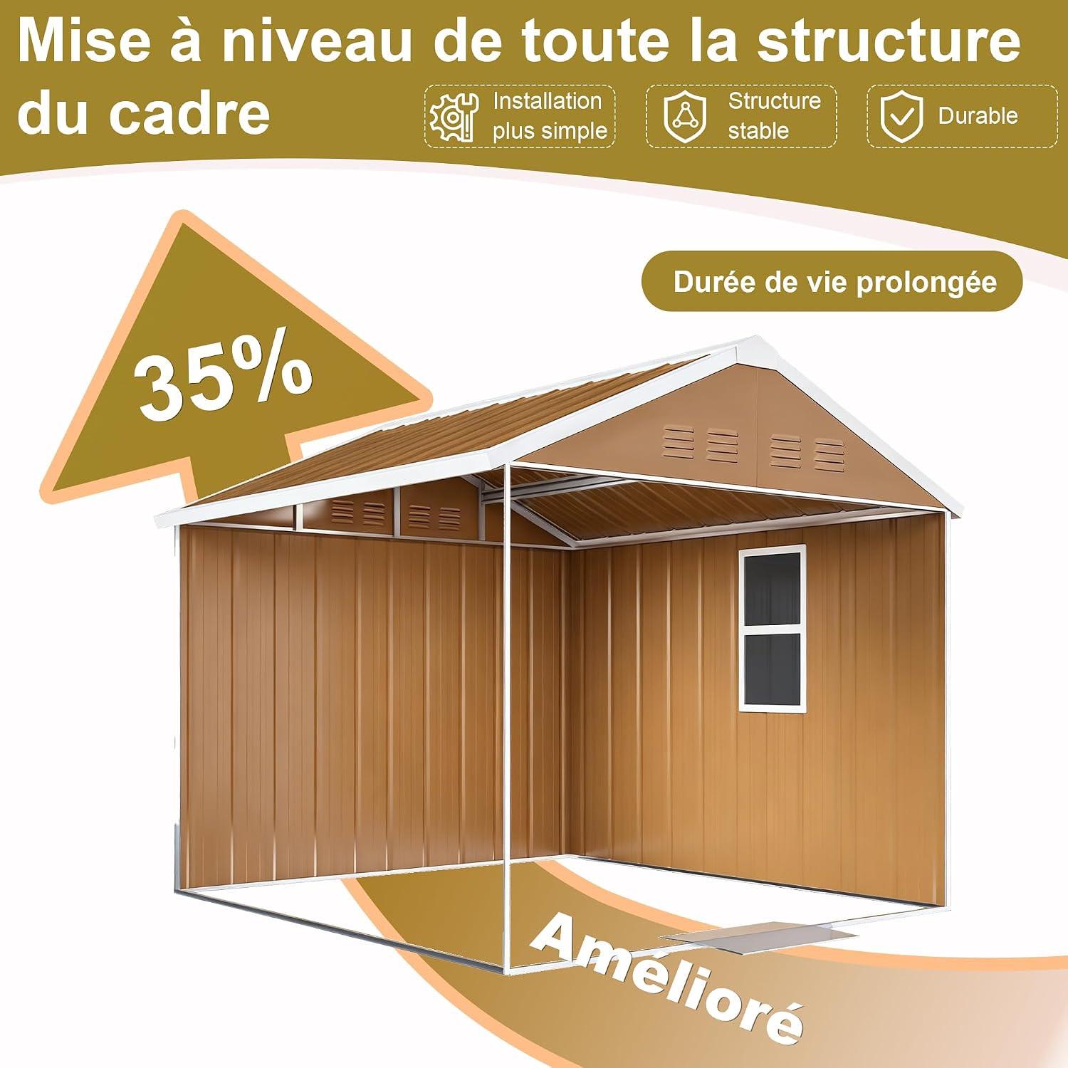  Abri De Jardin Métallique 184x116 Cm - Cabanon Extérieur Avec Fenêtre, Aération Et Porte Verrouillable, Rangement Vélos Et Outils, Sans Fondation (Brun)
