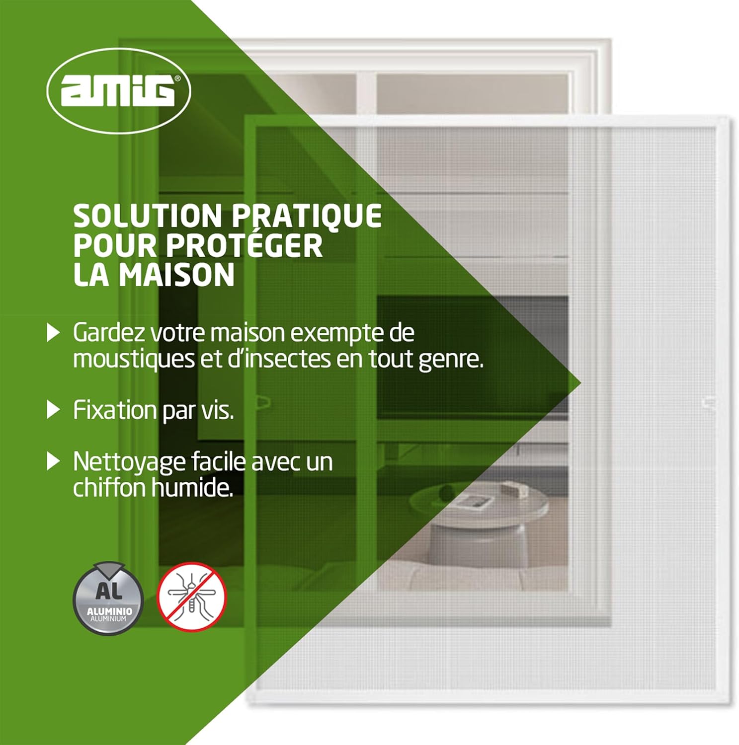  Amig - Moustiquaire Fixe Pour Fenêtre - 120 X 140 Cm - Cadre En Aluminium Blanc - Maille En Fibre De Verre Grise - Installation Avec Vis - Ventilation Avec Protection Contre Les Insectes - Mod. MF01