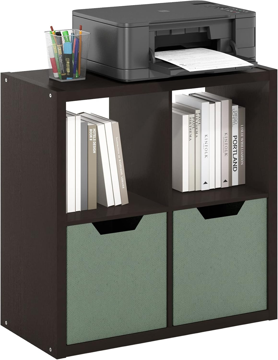  Furinno Cabine De Rangement Décorative à Dos Ouvert à 4 Cubes, Chêne Foncé