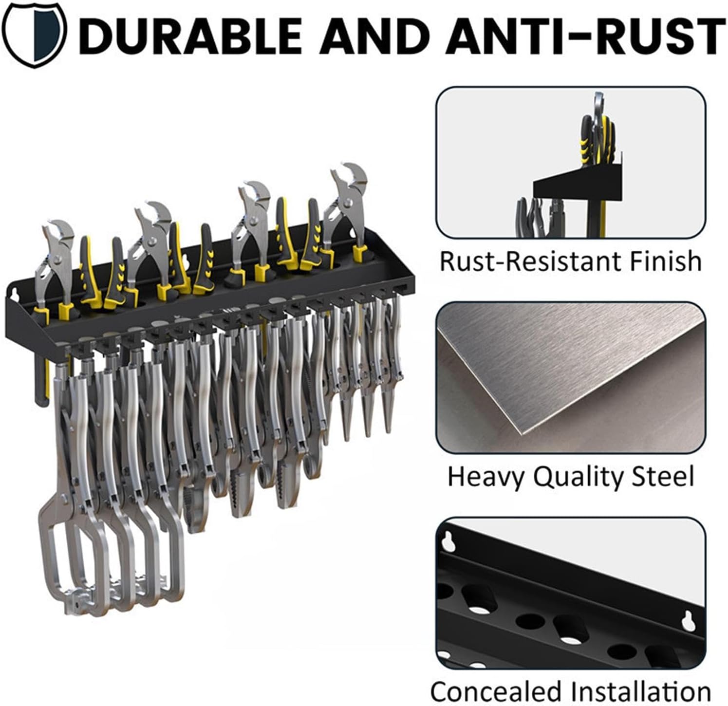  Générique Organiseur Mural Pour Outils,Support Pour Pinces - Rangement D'outils Robuste - Pour Jardin Cour Arrière Garage Patio Sous-Sol Atelier Entrepôt