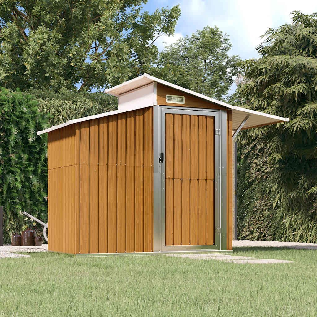  Abri De Jardin Vert En Métal Galvanisé 270x130x208,5 Cm Avec Porte, Aération Et Panneau PC, Rangement Spacieux Pour Outils, Tondeuse, Vélo, Mobilier Extérieur Et Matériel De Jardin