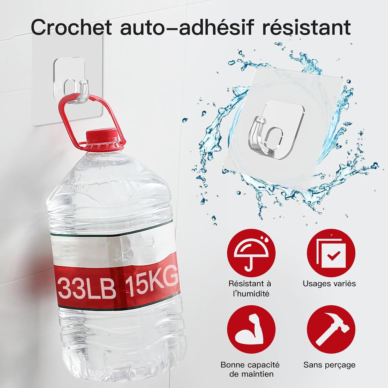  Latoxcaa Lot De 10 Grands Crochets Adhésifs Transparents Extra Puissants - 15 Kg (max) - Charge Lourde - 100 % Respectueux Du Mur - Pour Cuisine, Salle De Bain, Bureau - Crochets Adhésifs Universels