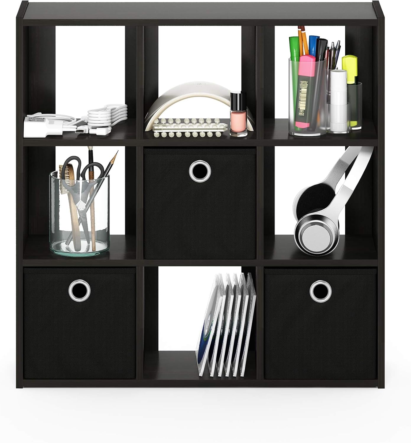  Furinno 13207EX/BK Simplistic Organisateur à 9 Cubes Avec Bacs, Expresso / Noir