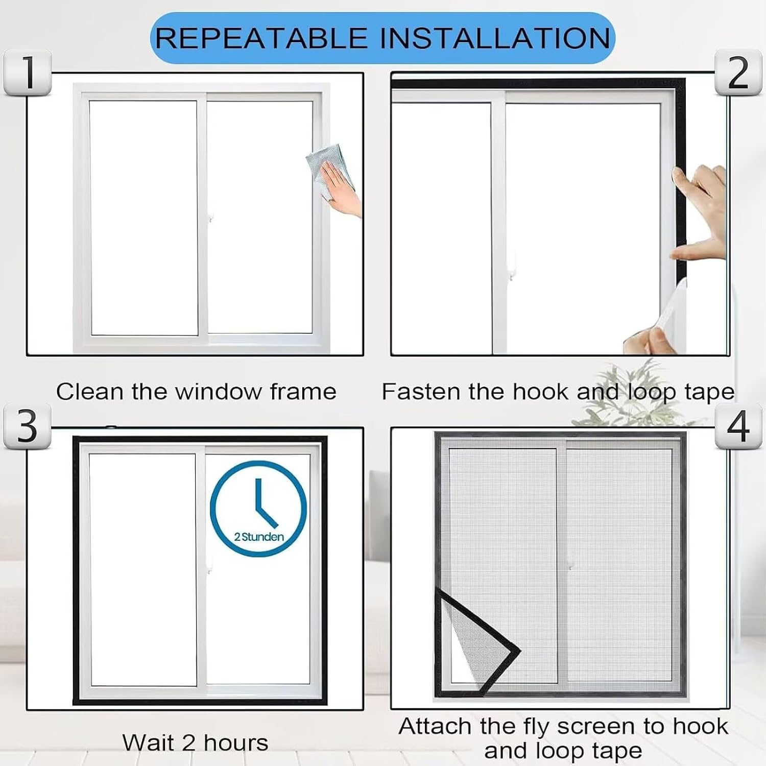  Moustiquaire Fenêtre 60x100cm – DIY, Ajustable & Découpable, Sans Perçage Bande Auto-agrippante, Blanc