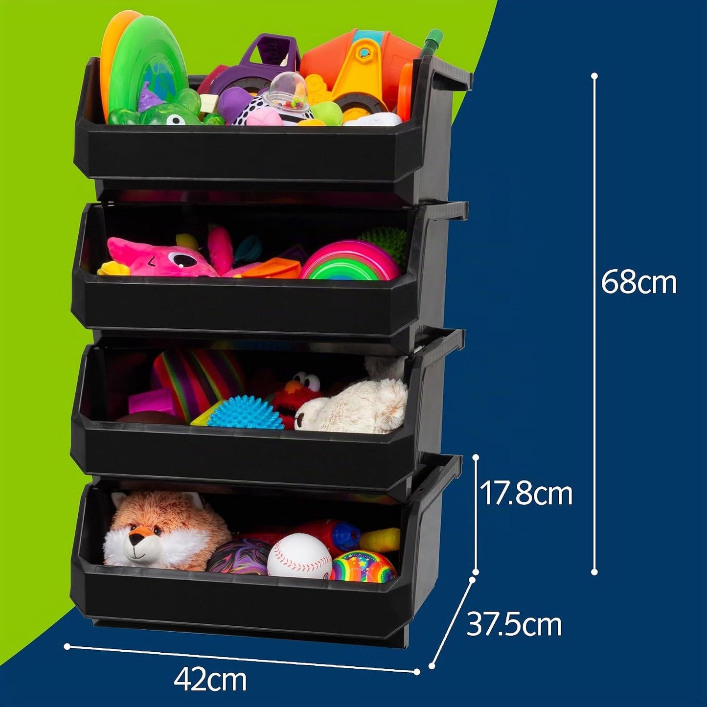  ReadySpace Lot De 4 Conteneurs En Plastique Extra Larges Pour Organiser Et Ranger Les Placards, La Cuisine, Le Bureau Ou Le Garde-manger, 37,5 X 41,9 X 17,8 Cm, Noir