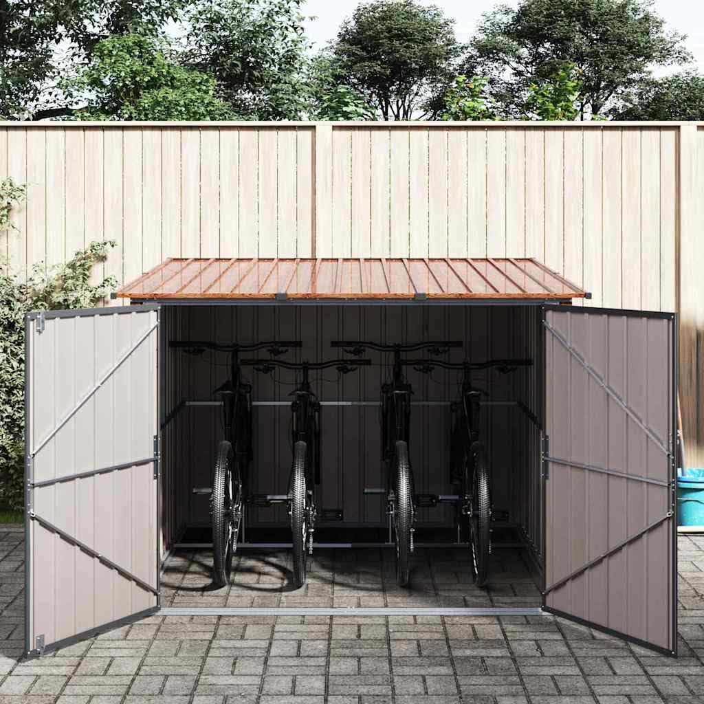  Abri De Vélo Extérieur 3 Pièces Marron 216x207x158 Cm En Métal Robuste Avec Portes à Charnières Doubles Et Hasp De Cadenas Pour Rangement Spacieux De Plusieurs Vélos