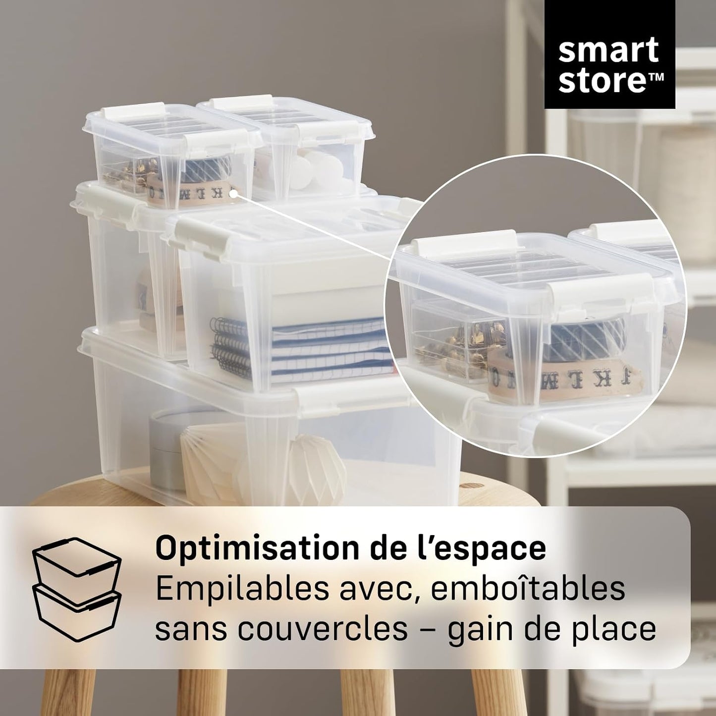  SmartStore - 10x Petite Boîte De Rangement Plastique Avec Couvercle 0,3L (15x9x6cm) | Empilable Et De Qualité Alimentaire | Boîte Plastique Avec Couvercle & Coins Renforcés | Garantie 10 Ans