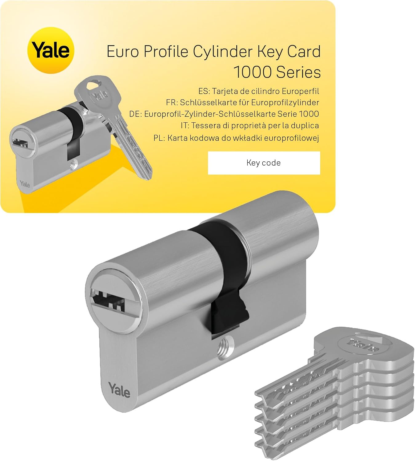  Yale Cylindre De Serrure Débrayable 30x40 Mm, 6 Goupilles - Porte Extérieure, Porte Intérieure, Porte D'Entrée - YC1000+ - 4 Clés Réversibles, Nickelé