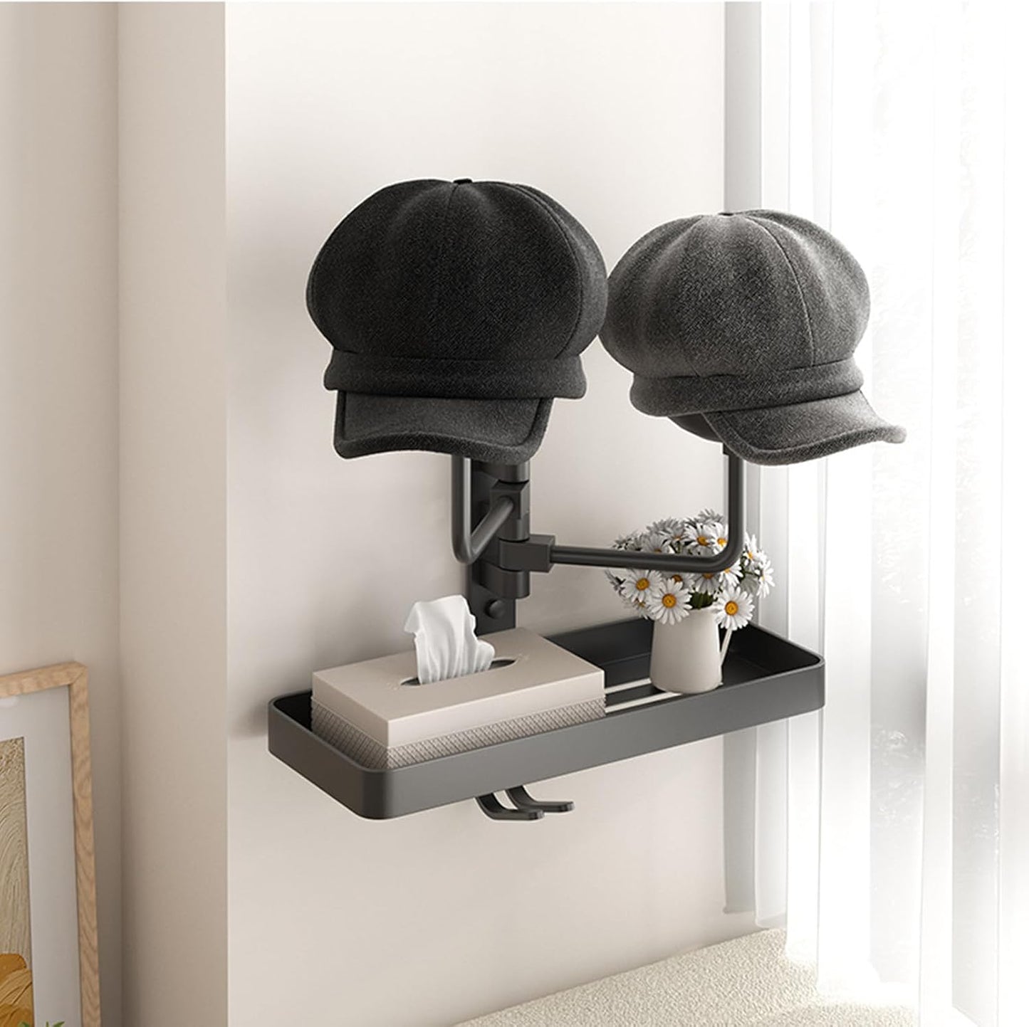  Motorcycle Safety Holder, Wall Mounted Helmet Rack Stand, 39.6/20.6/15.9 Inches, Hat Coat Organizer, Storage Design For Garage And Entryway Motorcycles Gear Display, Black