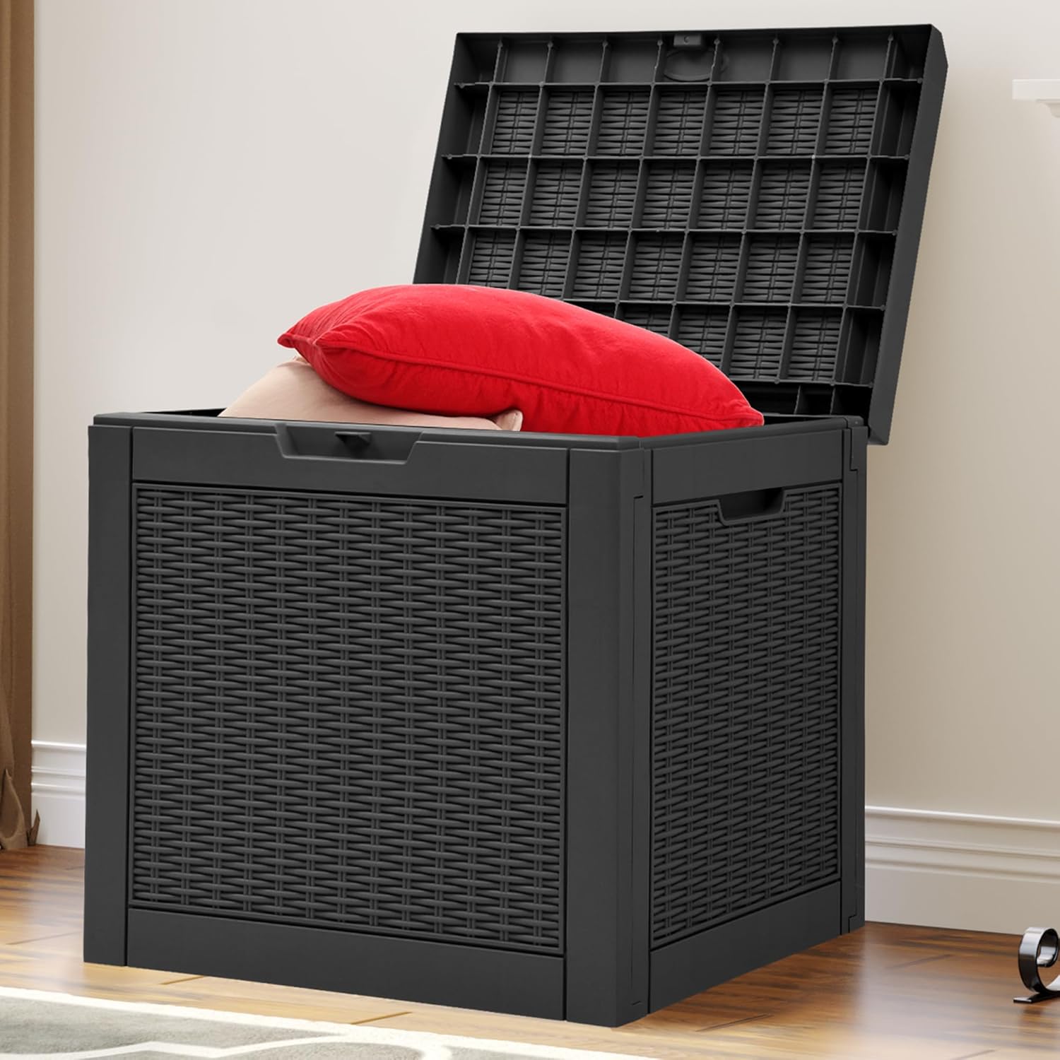  YITAHOME Boîte De Rangement D'extérieur En Rotin De 118 L, Boîte De Terrasse En Résine Imperméable Avec Couvercle Et Poignées Verrouillables, Rangement De Jardin Toutes Saisons Pour Coussins