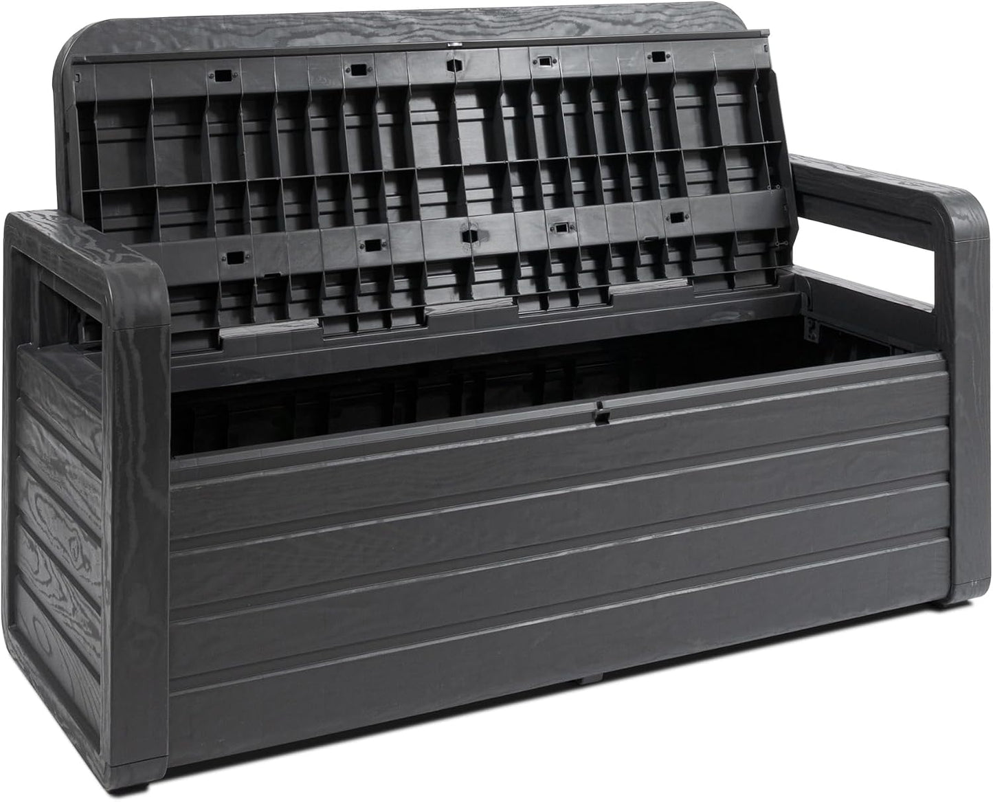  Toomax Coffre Foreverspring Avec Assise 2 Personnes 270 L, En Plastique Effet Bois, Dimensions 132,5 X 58 X 89 Cm, Article 599, Couleur : Anthracite