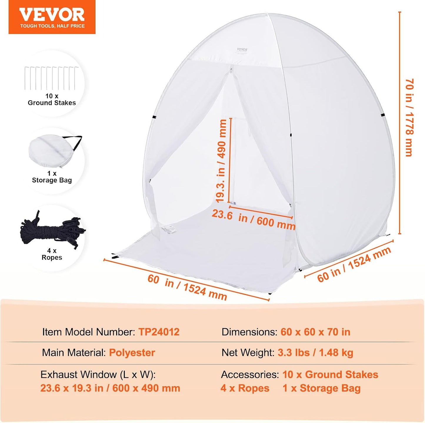  VEVOR Abri De Peinture En Aérosol Portable, Tente De Peinture 152x152x178 Cm, Cabine De Peinture Avec Plancher Intégré, Fenêtre D'Échappement Et Sac De Rangement, Pour Pulvérisation De Peinture Meuble