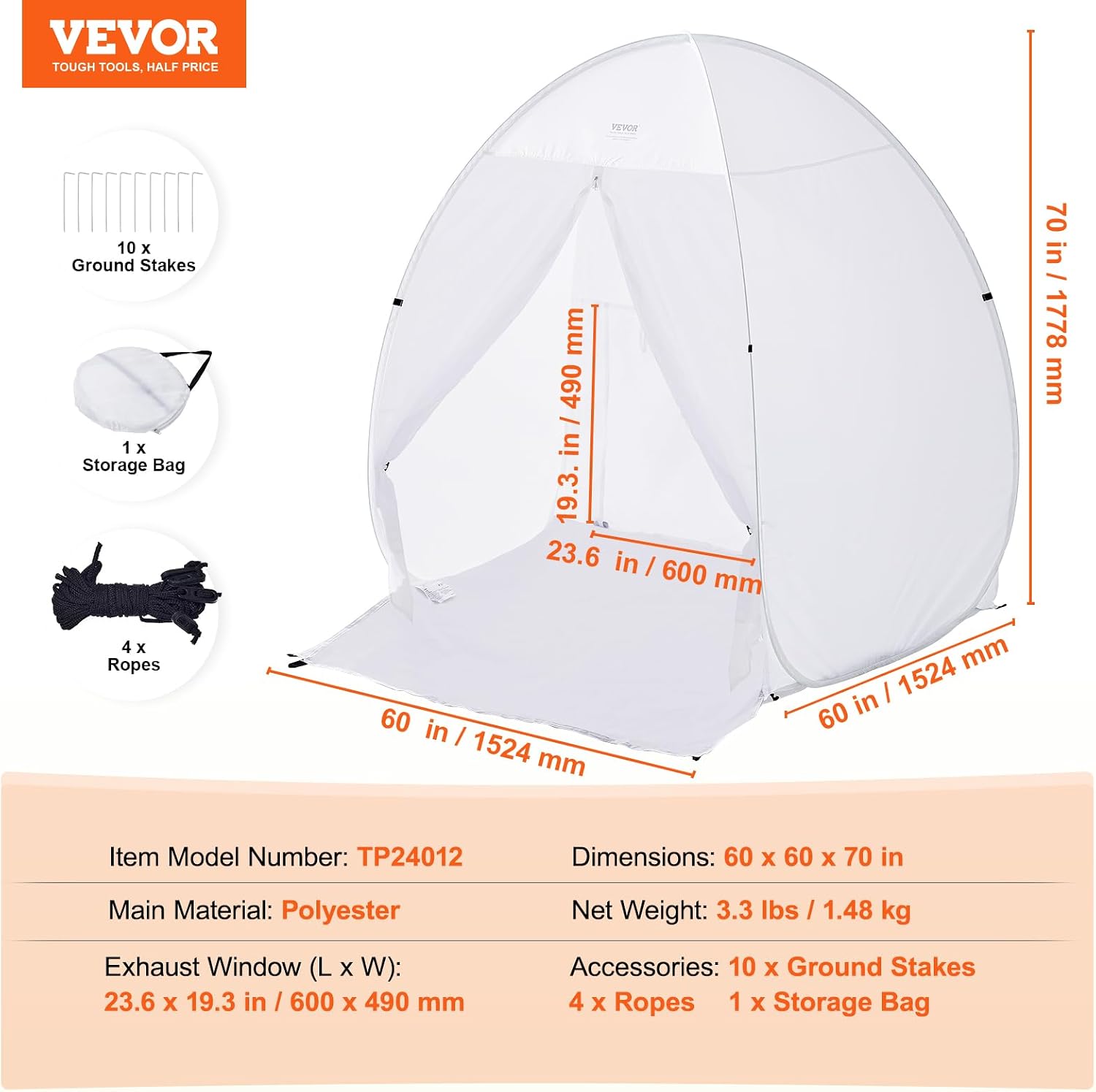  VEVOR Abri De Peinture En Aérosol Portable, Tente De Peinture 152x152x178 Cm, Cabine De Peinture Avec Plancher Intégré, Fenêtre D'Échappement Et Sac De Rangement, Pour Pulvérisation De Peinture Meuble