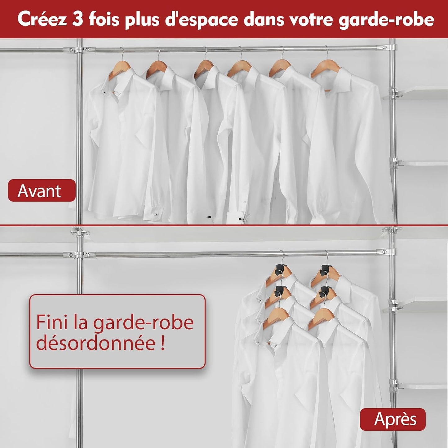  Latoxcaa Cintres Gain De Place Pour Cintre Lot De 20 - Porte-Vêtements Extra Solide 20kg (Max) - Crochets D'Organisation Et Crochet De Connexion De Cintre Noir Pour Placard Et Penderie