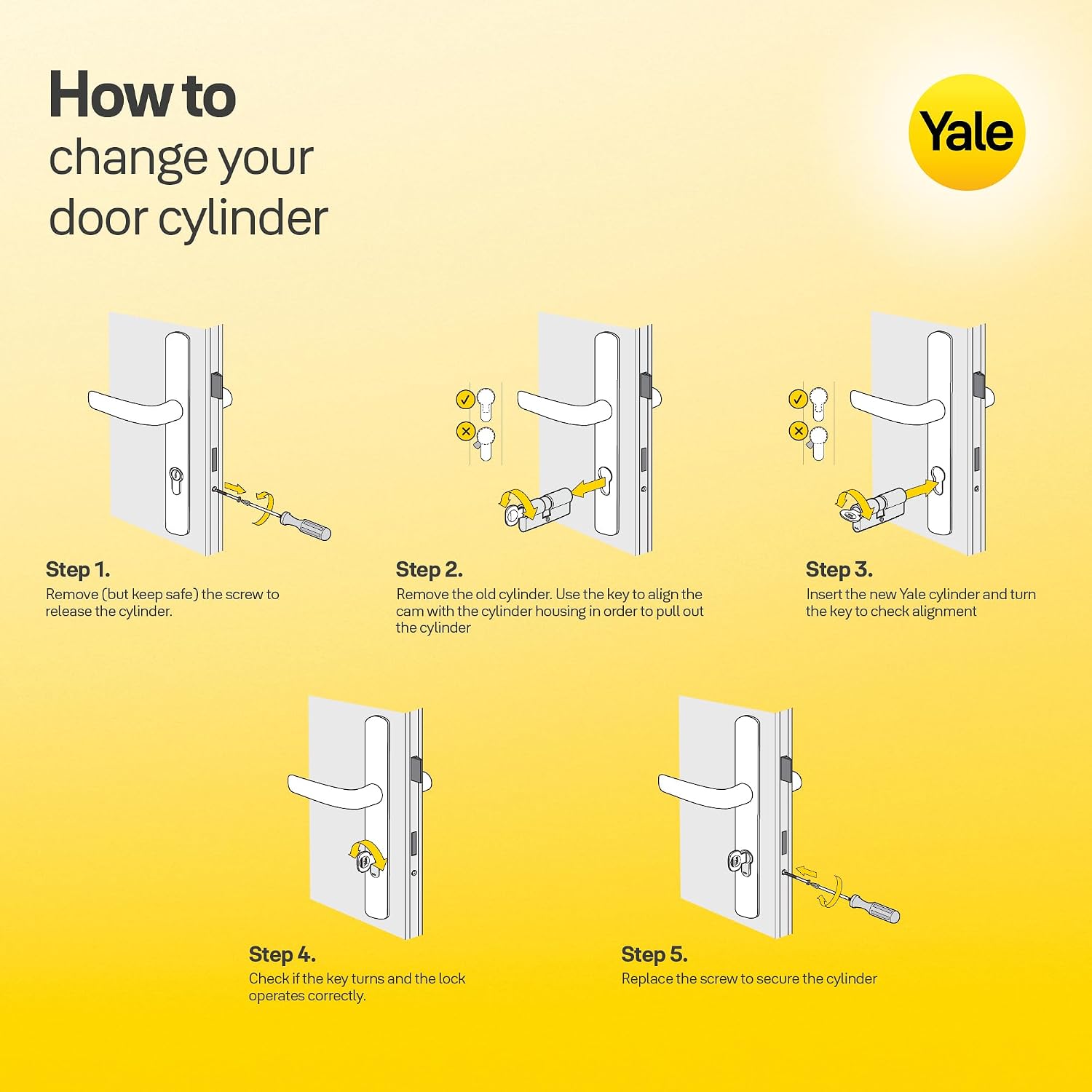  Yale Cylindre De Serrure Débrayable 30x40 Mm, 6 Goupilles - Porte Extérieure, Porte Intérieure, Porte D'Entrée - YC1000+ - 4 Clés Réversibles, Nickelé
