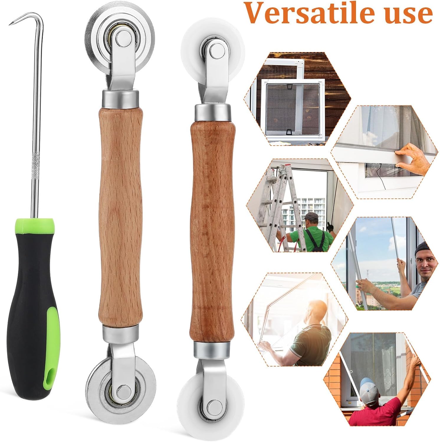  Artibetter Kit De Réparation Pour Moustiquaire Rouleau Ergonomique En Bois Et Métal, Outil à Rouleau Vert Pour Écrans De Porte Et Fenêtre, Accessoire Pratique Pour Boîte à Outils Maison
