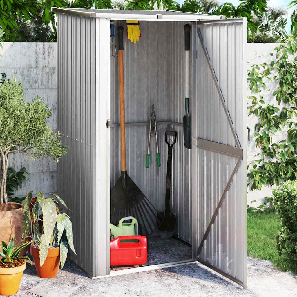  Abri De Jardin Gris 118,5x97x209,5 Cm En Acier Galvanisé, Abri De Rangement Extérieur Avec Toit En Pente Et Porte Verrouillable Pour Outils