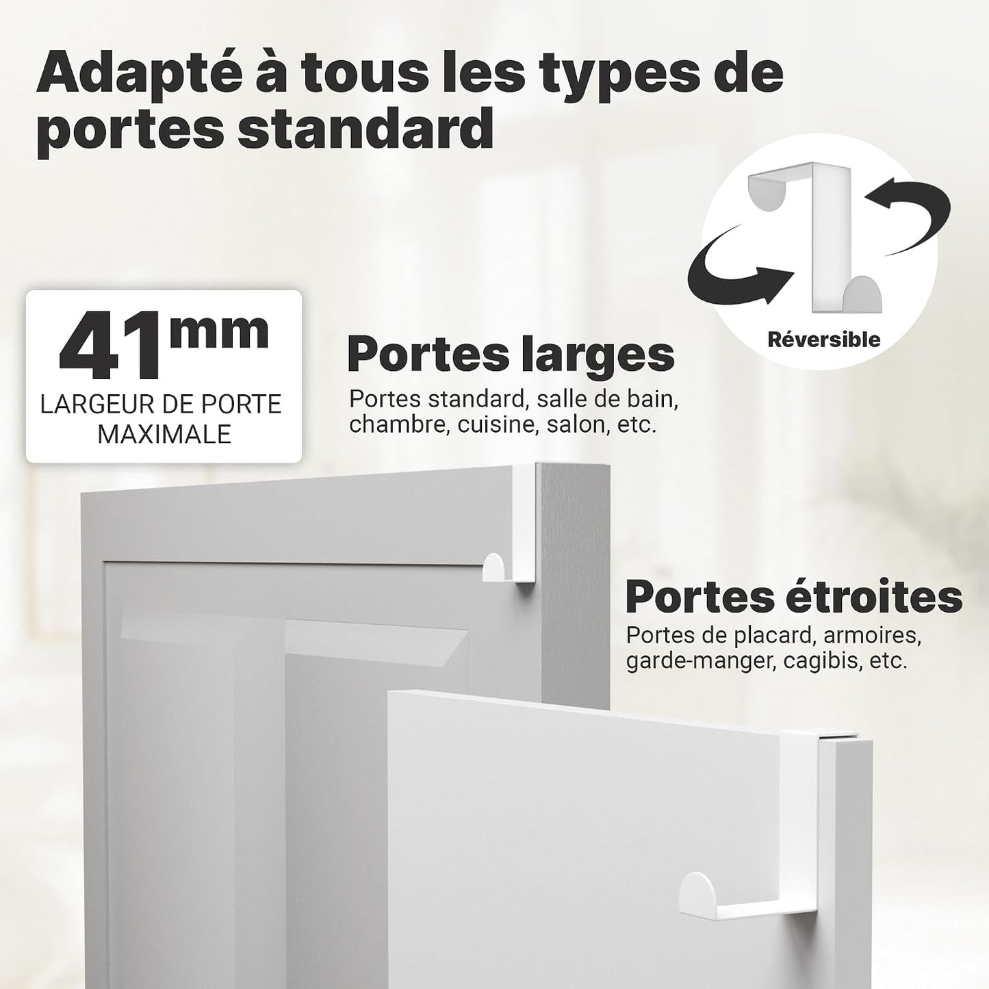  Minismus Ensemble De 4 Porte Crochet – Accroche-Porte Inoxydable, Utilisables Individuellement – Torchon, Manteau, Sac, Porte D’Armoire, Placard De Cuisine Accroche (Blanc)