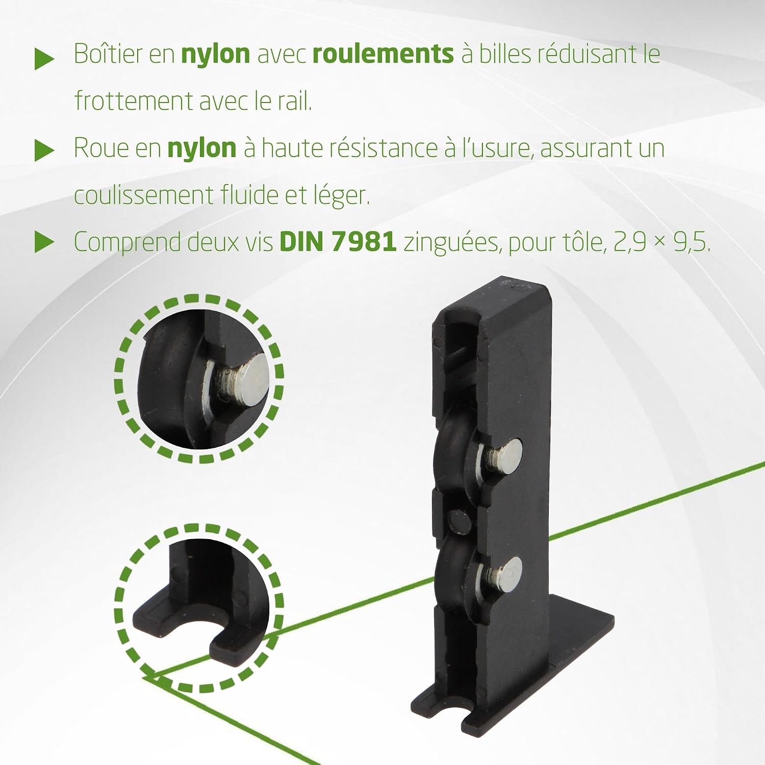  Amig - Roulement De Fenêtre | 2 Unités | 56x14mm | 2 Roues | Boîtier En Nylon Avec Roulements à Billes | Pour Fenêtres Coulissantes | Nylon Noir