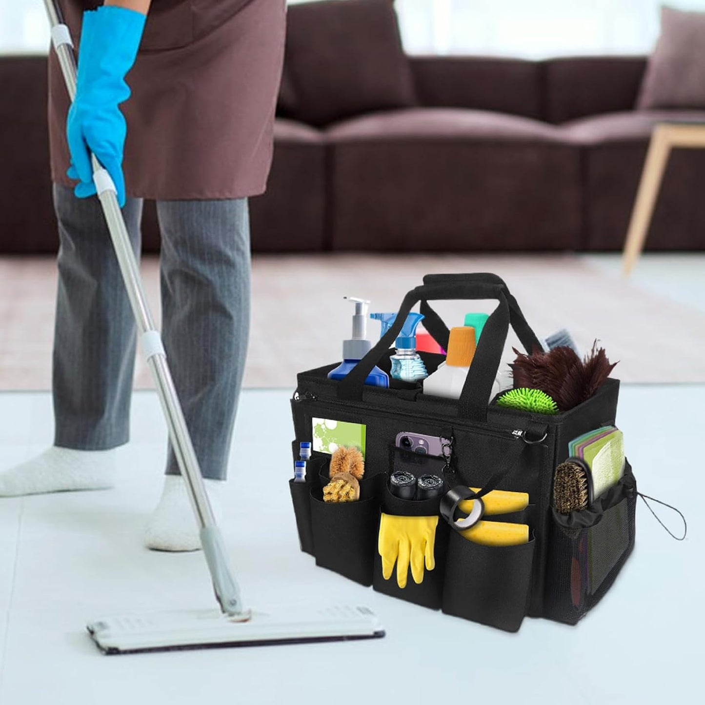  Générique Sacs De Nettoyage Pour Femmes De Ménage - Sac Pliable De Détail Pour Voiture,Porte-Outils Mesh Respirant Imperméable Avec Poignée Bretelle Pour Chiffons Époussetage Cuisine