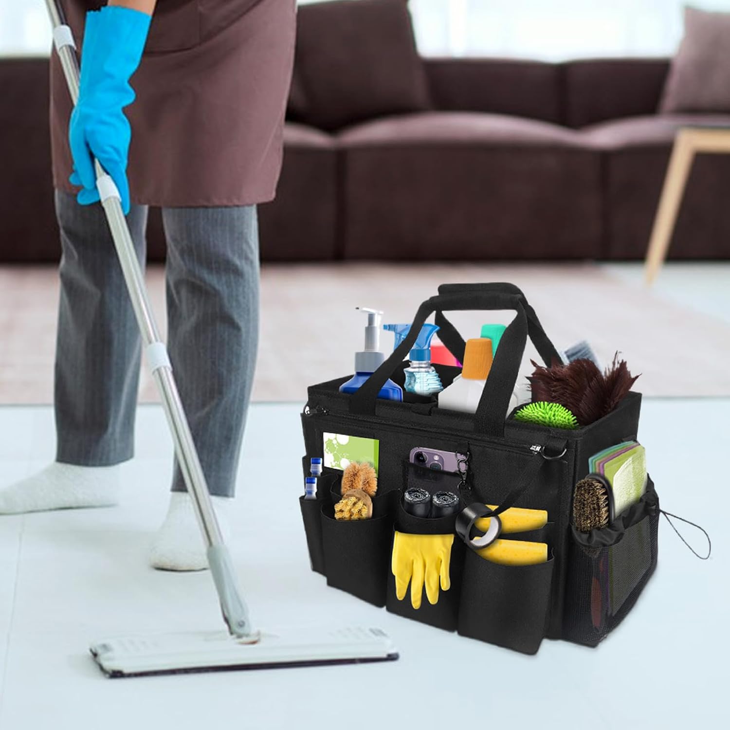  Générique Sacs De Nettoyage Pour Femmes De Ménage - Sac Pliable De Détail Pour Voiture,Porte-Outils Mesh Respirant Imperméable Avec Poignée Bretelle Pour Chiffons Époussetage Cuisine