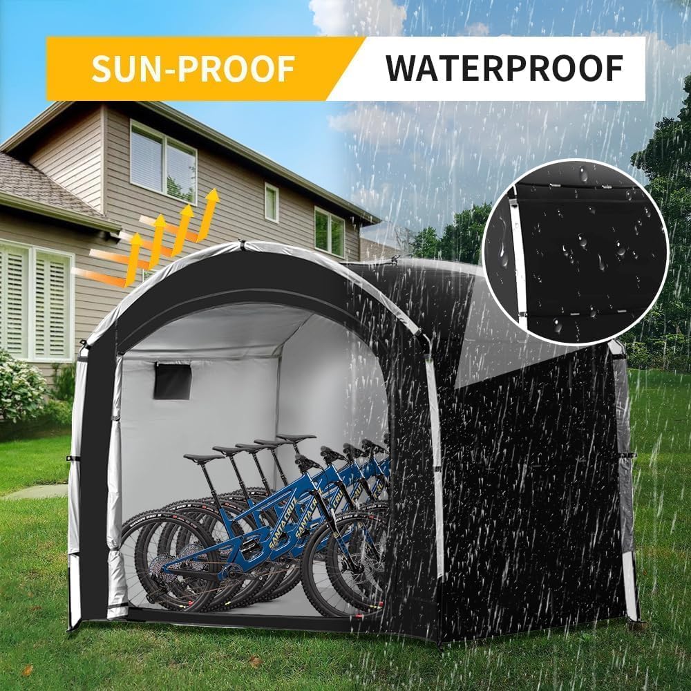 Abri De Rangement Pour Vélo, Abri De Rangement Portable Extérieur Pour Vélo Avec Tissu Oxford 210D PU4000 Imperméable Pour 2/3/4/6/8 Vélos, Abri Pour Moto, Outils De Jardin, Jouets, Pelouse