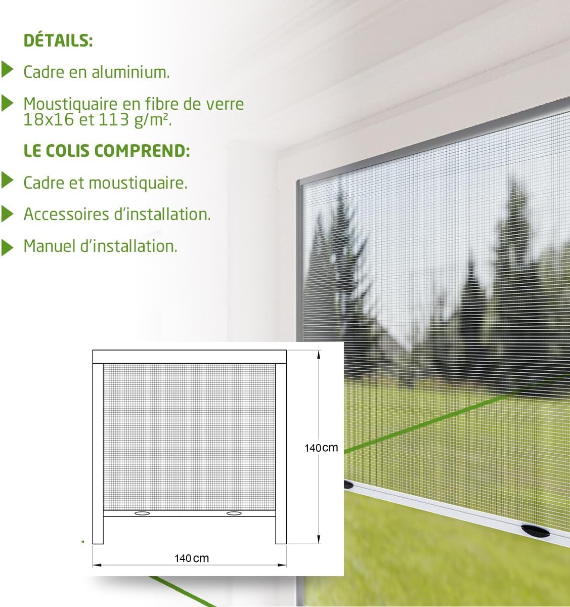  Amig - Moustiquaire Enroulable Pour Fenêtres | Aluminium Blanc Et Maille En Fibre De Verre Grise | Installation Facile | Protection Contre Les Insectes | 140 X 140 Cm | Durable Et Respirant