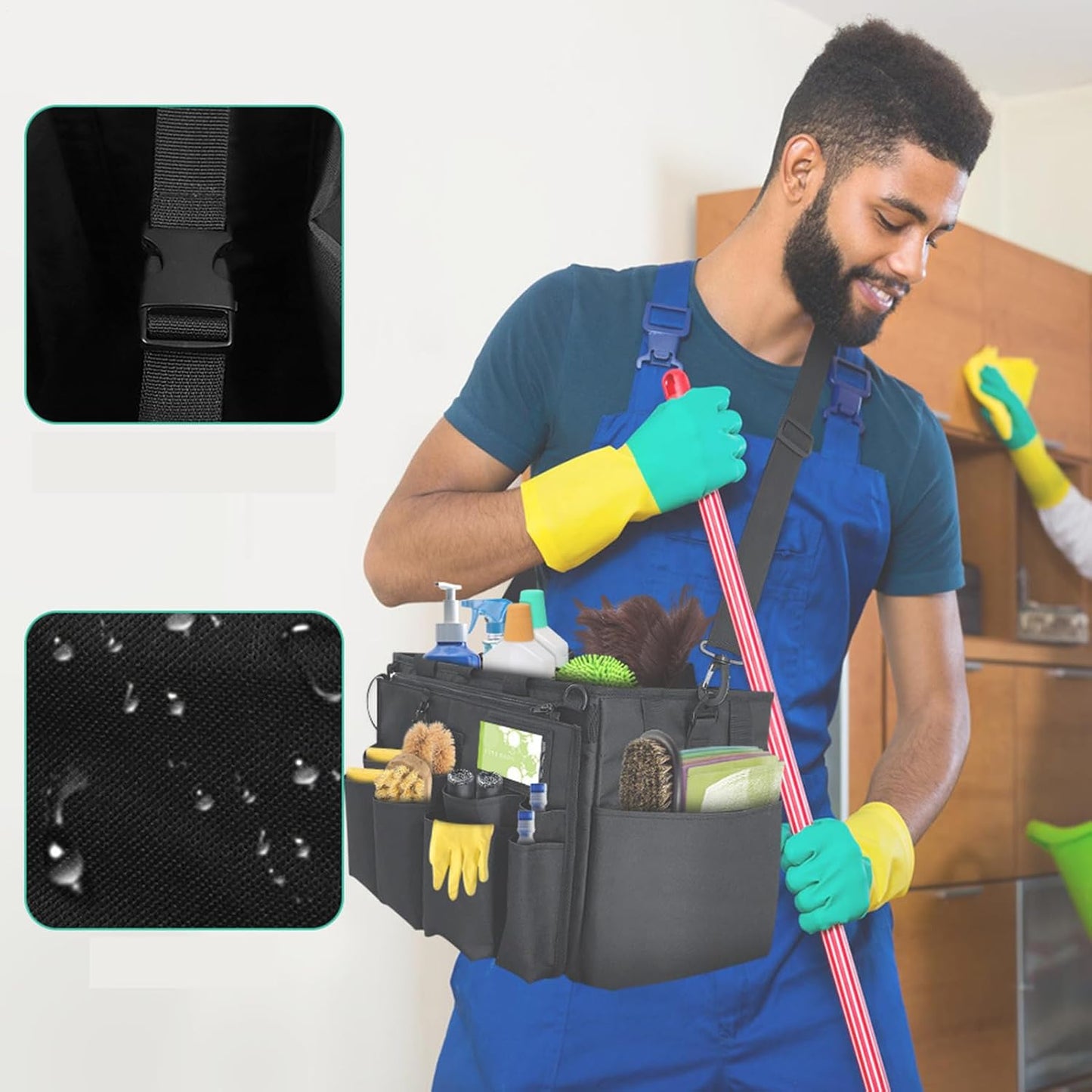  Générique Sacs De Nettoyage Pour Femmes De Ménage | Pliant Pour Entretien Ménager,Porte-Outils Mesh Respirant Imperméable Avec Poignée Bretelle Pour Chiffons Époussetage Cuisine