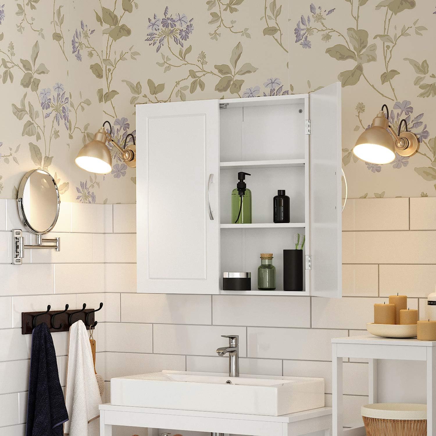  VASAGLE Armoire Murale Pour Salle De Bain, Placard De Rangement Mural Pour Salle De Bain, 18 X 60 X 60 Cm, Armoire à Pharmacie Avec Étagères Réglables, Blanc Nuage BBC320W01