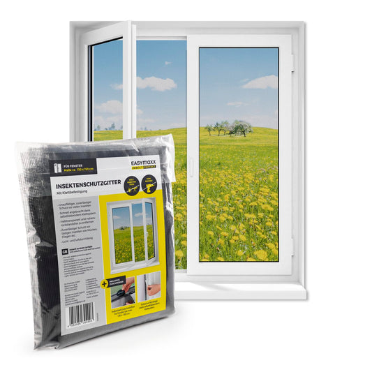  EASYmaxx Moustiquaire Pour Fenêtre Avec Bande Auto-agrippante | Découpable Jusqu’à 130 X 150 Cm | Montage Facile – Sans Percer Ni Visser | Filet Anti-insectes Autocollant - 1 Pièce [Noir]