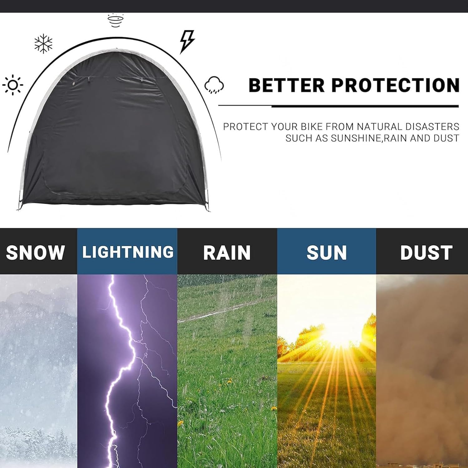 GENERIC Tente De Rangement Pour Vélo, Lot De 2 Housses De Vélo, Tente Noire Pour Le Rangement Extérieur, Protection Imperméable Et Coupe-Vent Contre La Pluie, La Neige Et Les Intempéries, Conception