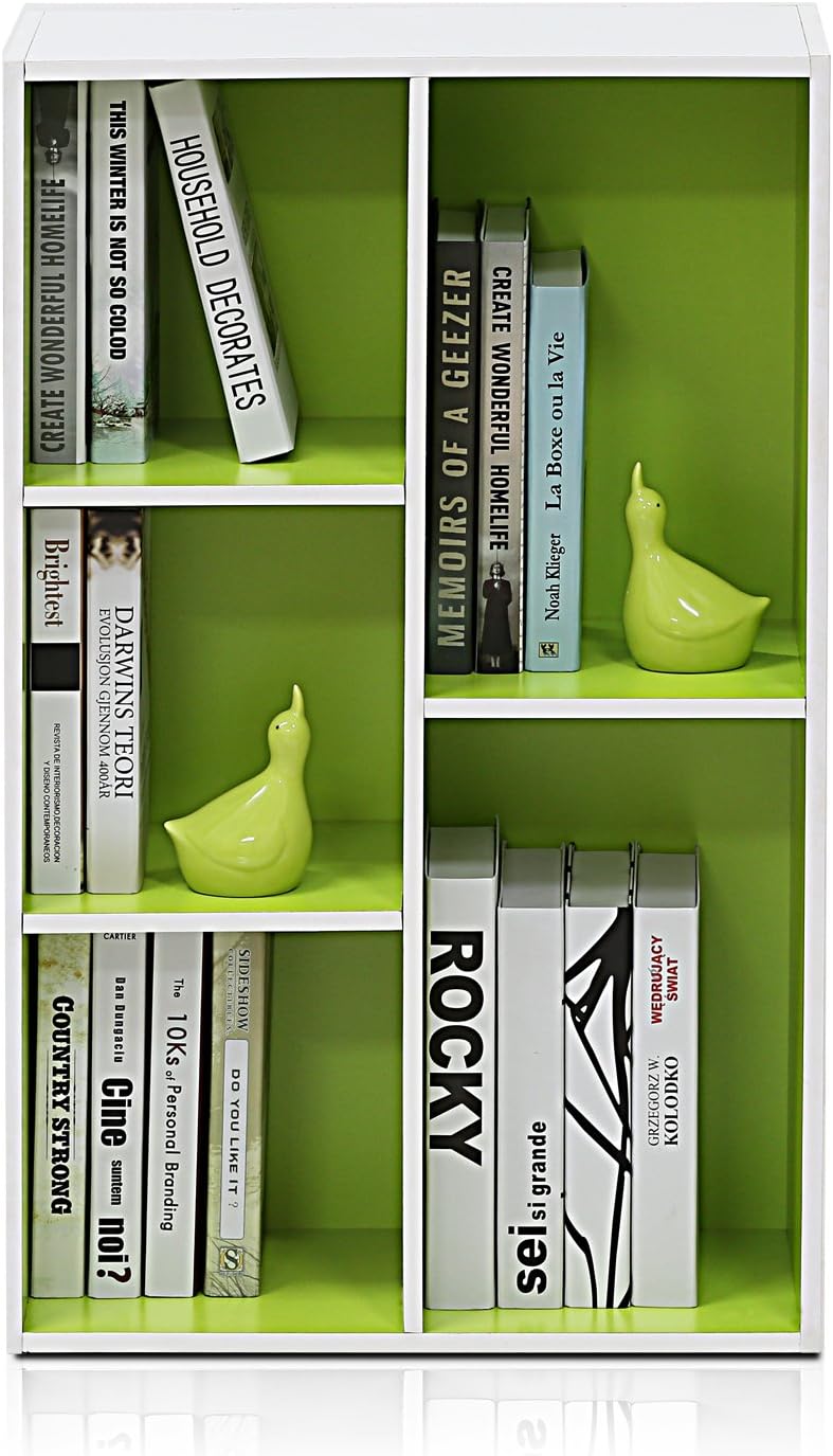  Furinno Luder Bibliothèque Etagère De Rangement Ouverte à 5 Cubes, Blanc/Vert