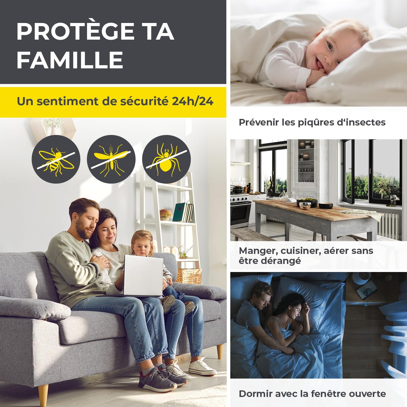  EASYmaxx Moustiquaire Pour Fenêtre Avec Bande Auto-agrippante | Découpable Jusqu’à 130 X 150 Cm | Montage Facile – Sans Percer Ni Visser | Filet Anti-insectes Autocollant - 1 Pièce [Noir]