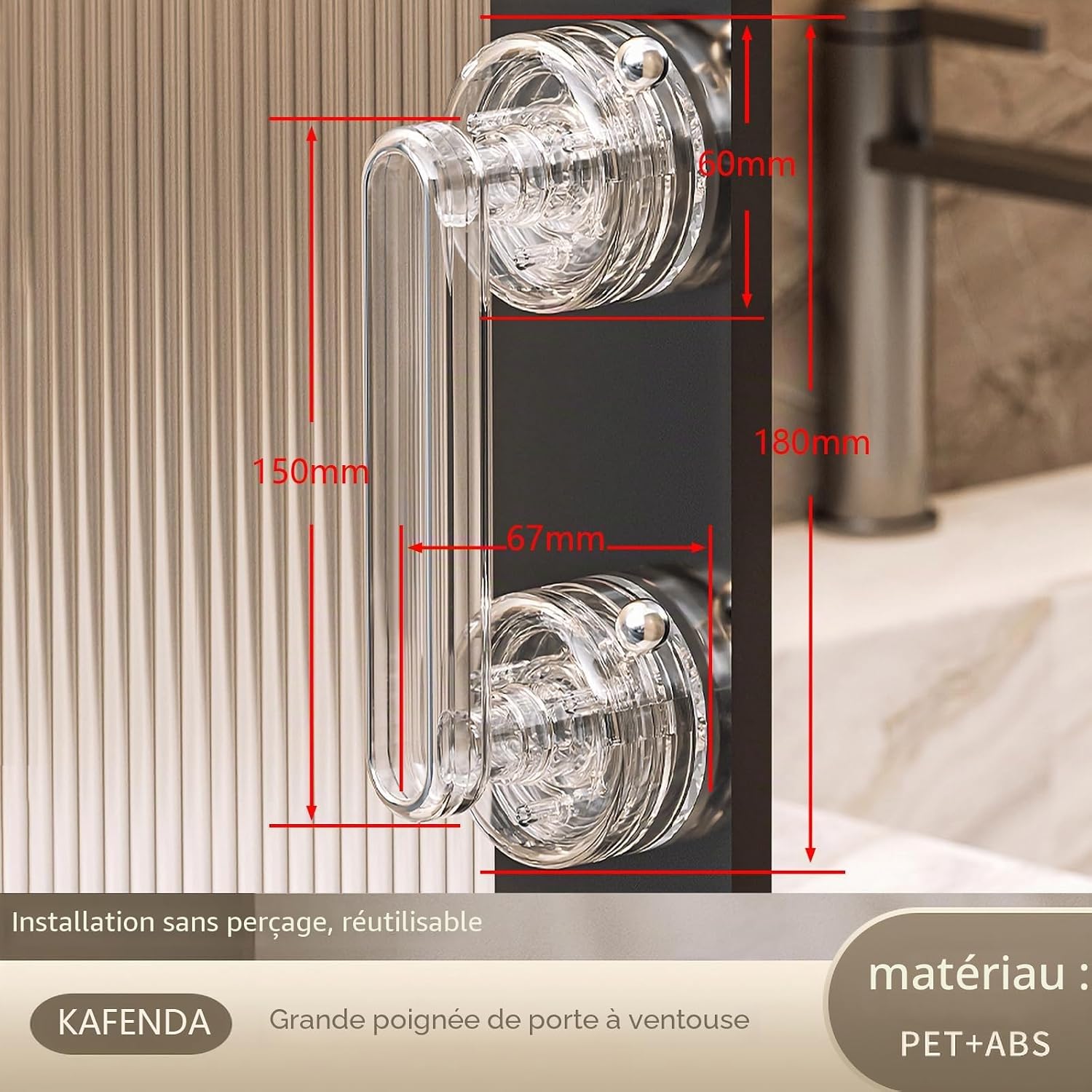  KAFENDA Nouvelle Poignée De Ventouse Puissante, Poignée De Porte Et De Fenêtre En Verre, Armoire, Poignée Auxiliaire De Meubles, Installation Sans Perçage, Amovible
